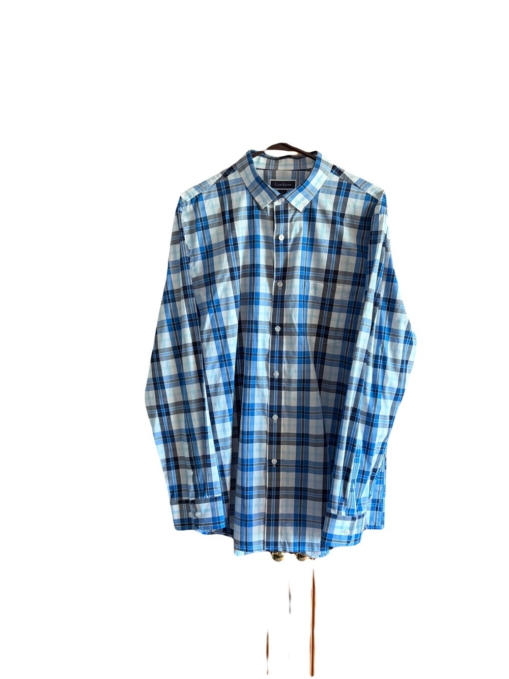 Club Room Light Blue & White Plaid Button-Down Shirt size large